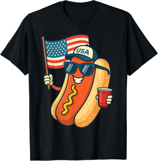 Funny 4th of July Hotdog Tee With Patriotic American Flag T-Shirt