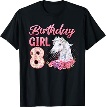 Horse Lovers 8th Birthday Girl Cute 8 Year Old T-Shirt