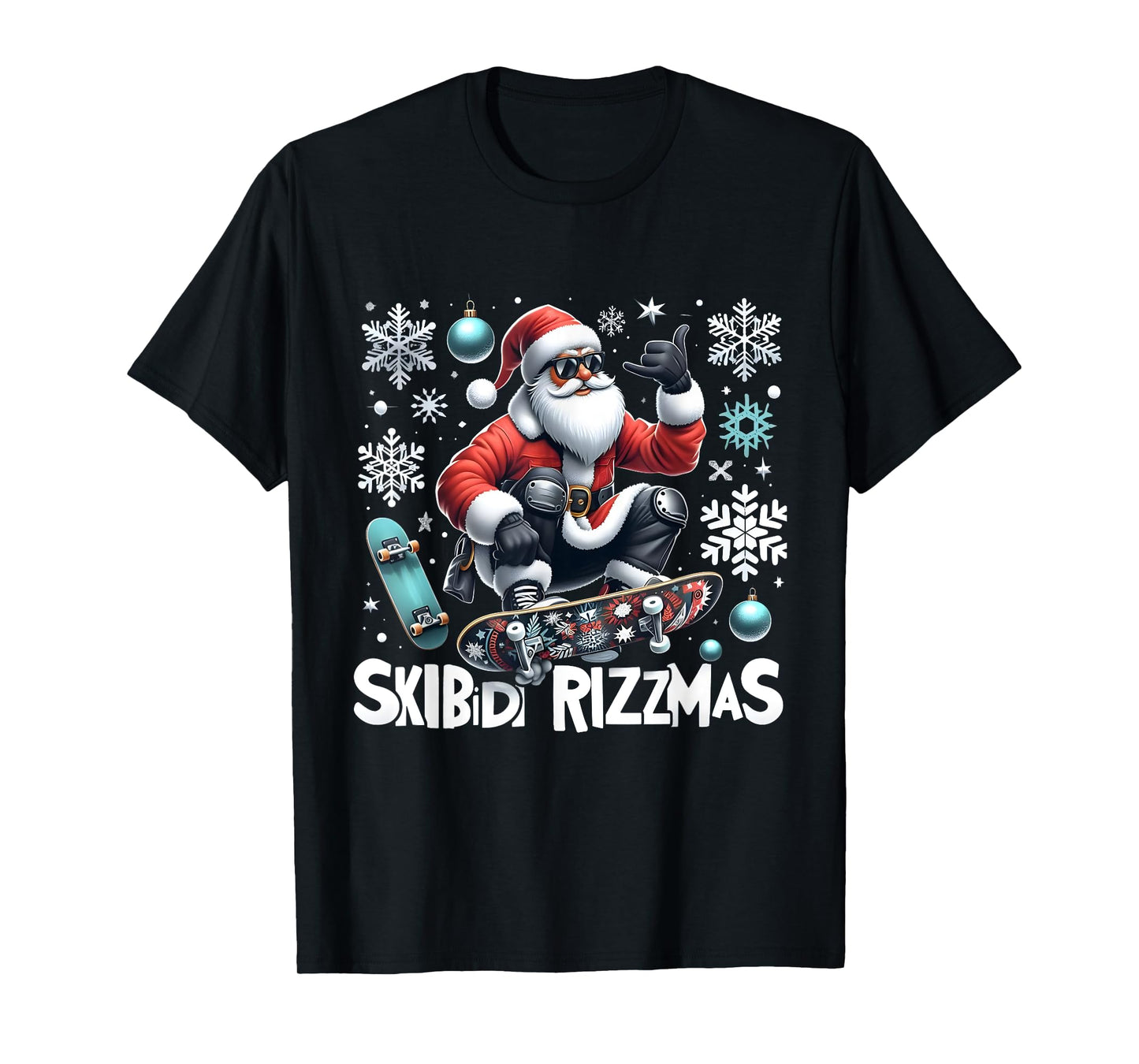 Skibidi Rizzmas Xmas Holiday Skibidi Rizzmas Skater Santa T-Shirt