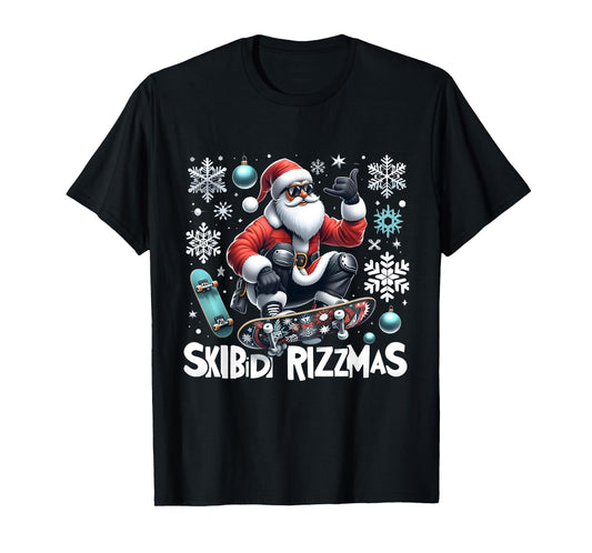 Skibidi Rizzmas Xmas Holiday Skibidi Rizzmas Skater Santa T-Shirt