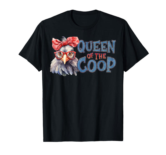 Queen Of The Coop Chicken Bandana Glasses Farm Funny Hen T-Shirt