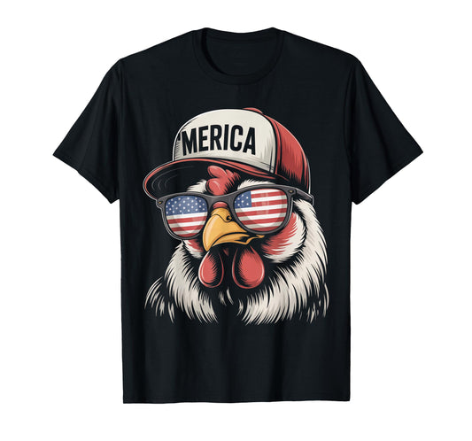 'Merica Chicken American Flag USA Farmer Funny 4th Of July T-Shirt