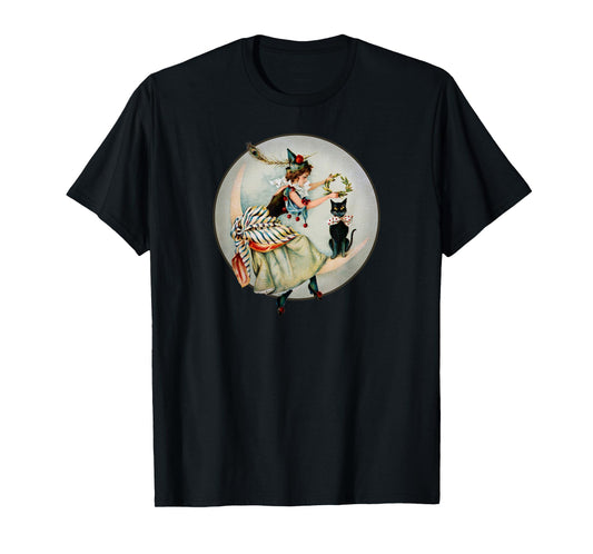 The Black Cat Magazine Vintage Halloween Woman And Cat T-Shirt