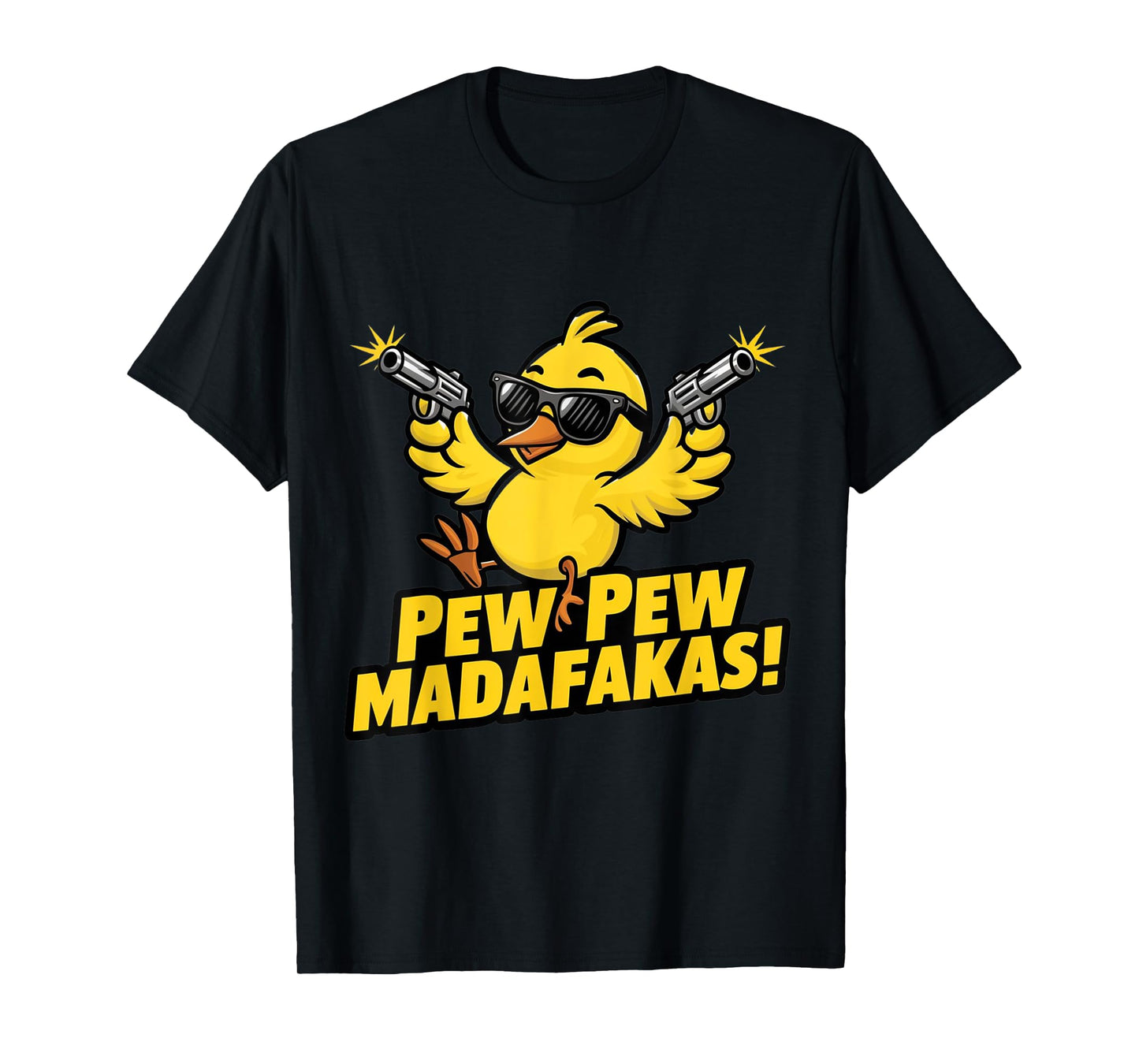 Pew Madafakas Pew Retro Chick with Guns for Duck Enthusiasts T-Shirt