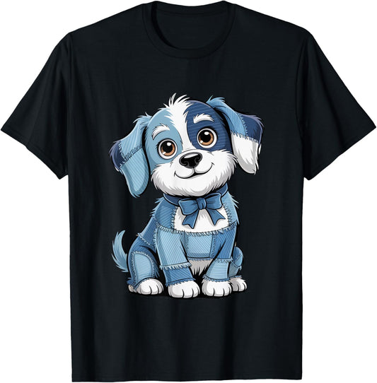 Dog Pattern Denim Patchwork Art Denim Patch Animal Dog T-Shirt