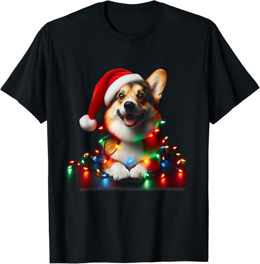 Corgi Santa Christmas Tree Lights Boys Men Corgmas Dog T-Shirt