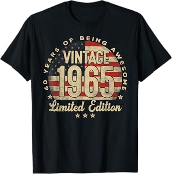 Vintage 1965 Limited Edition 60-Year-Old Gifts USA Flag T-Shirt