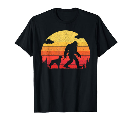 Retro Bigfoot Silhouette Walking Brittany Spaniel Dog T-Shirt