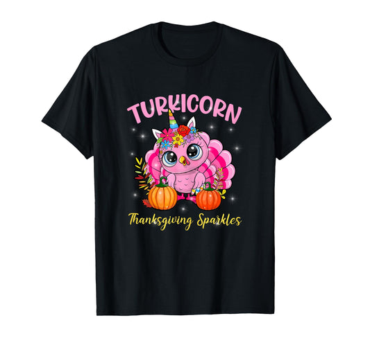 Cute Unicorn Turkey Sparkles Funny Thanksgiving Women Girl T-Shirt