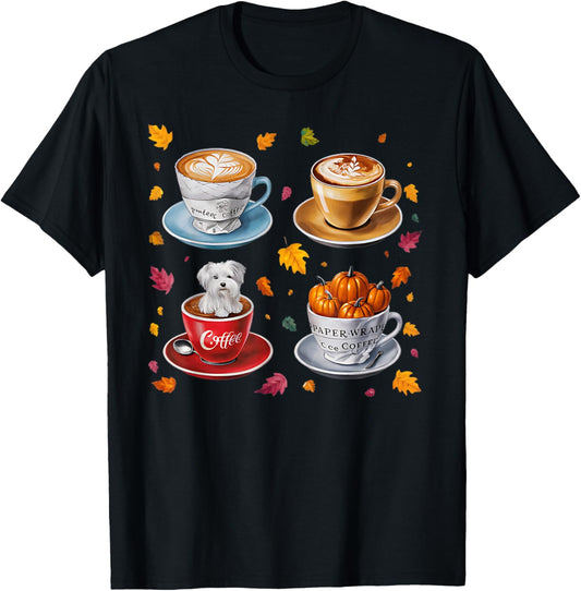 Shih Tzu Dog Pumpkin Spice Coffee Latte Fall Halloween Party T-Shirt