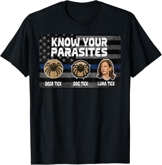 Kamala Know Your Parasites T-Shirt: Deer, Dog & Luna Tick