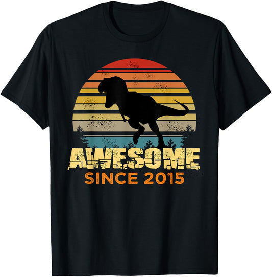 9th Birthday Dinosaur 9 Year Old Boy Awesome Since 2015 T-Shirt