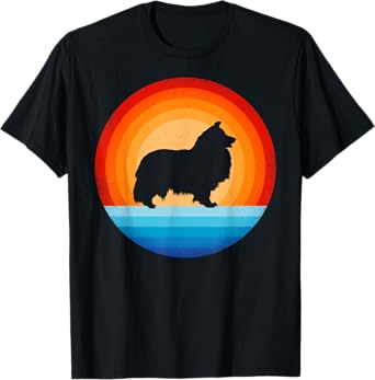 Sheltie Shetland Sheepdog Retro Vintage 60s 70s Sunset Dog T-Shirt