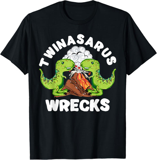Dinosaur Twin Brothers Twinasaurus Wrecks T-Rex Volcano Boys T-Shirt