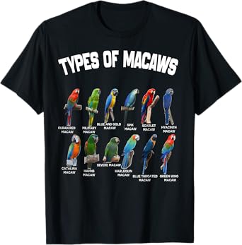 Types of Macaws Funny Breeds Macaw Vintage Parrot Family T-Shirt