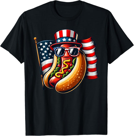4th of July Hotdog Funny Fourth of July Patriotic USA Flag T-Shirt