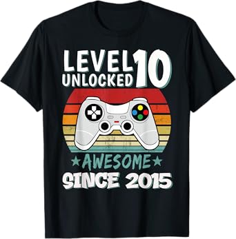 Level 10 Unlocked Awesome Since 2015 10th Birthday Gaming T-Shirt