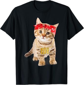 Hug Thug Gangster Life Gold Chain Cat Shirt Gangsta Cat Tee T-Shirt for Men Women