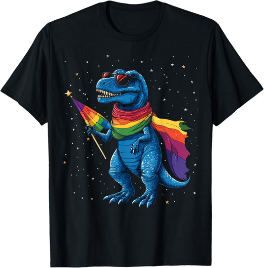 Pride T-Rex Holding Flag Retro Dinosaur T-Shirt