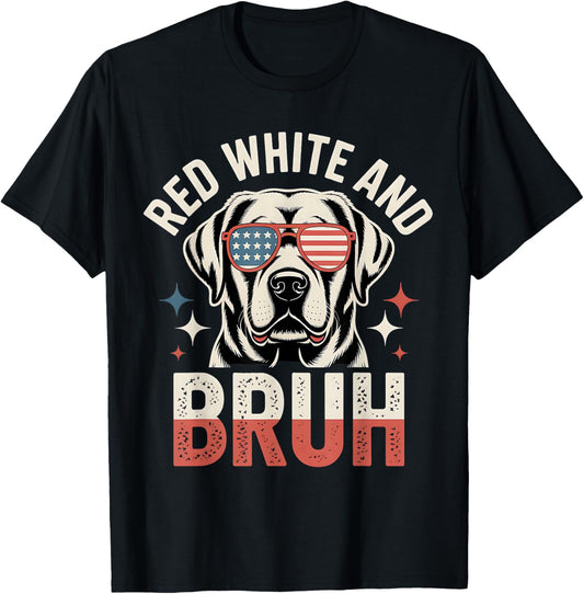 Red White And Bruh Labrador Retriever Dog 4th of July USA T-Shirt