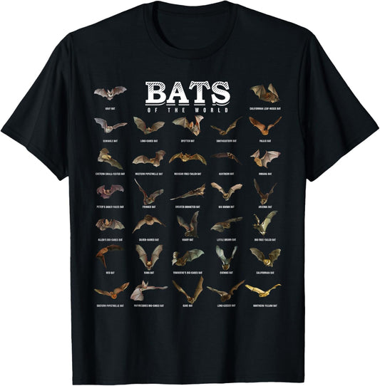 Bats Of The World Funny Bat Lover Biology Science Teacher T-Shirt