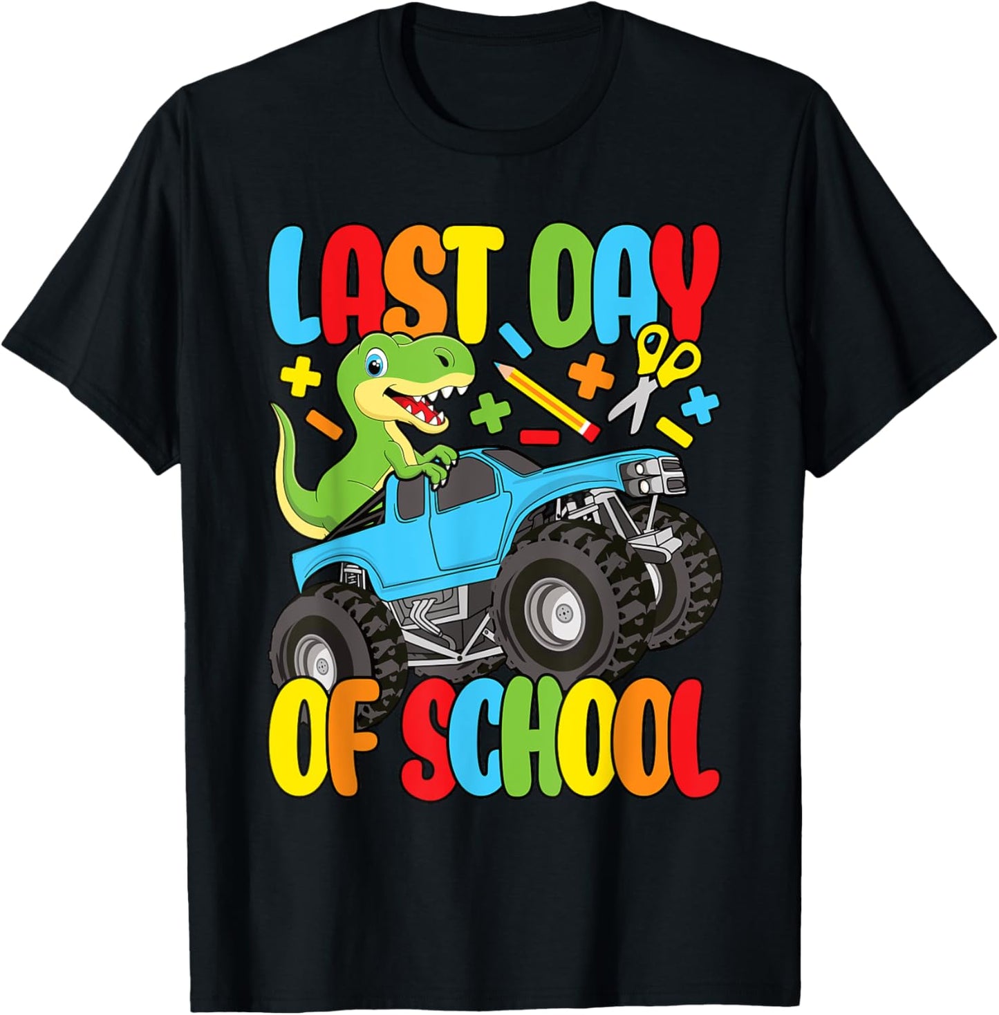 Funny Last Day Of School Dinosaur Monster Truck Boys Kids T-Shirt