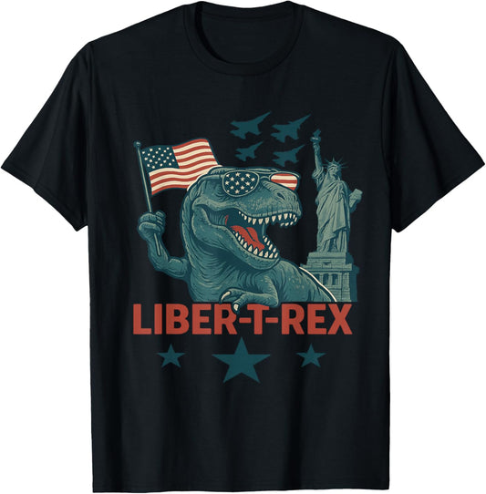 LIBER-T-REX Dinosaur Patriotic and 4th of July T-Shirt