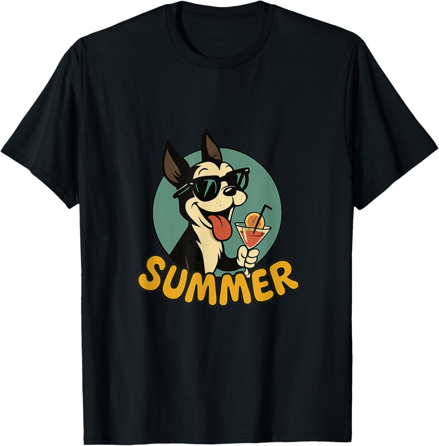 Boston Terrier Summer Design Funny Dog Cartoon Vintage T-Shirt