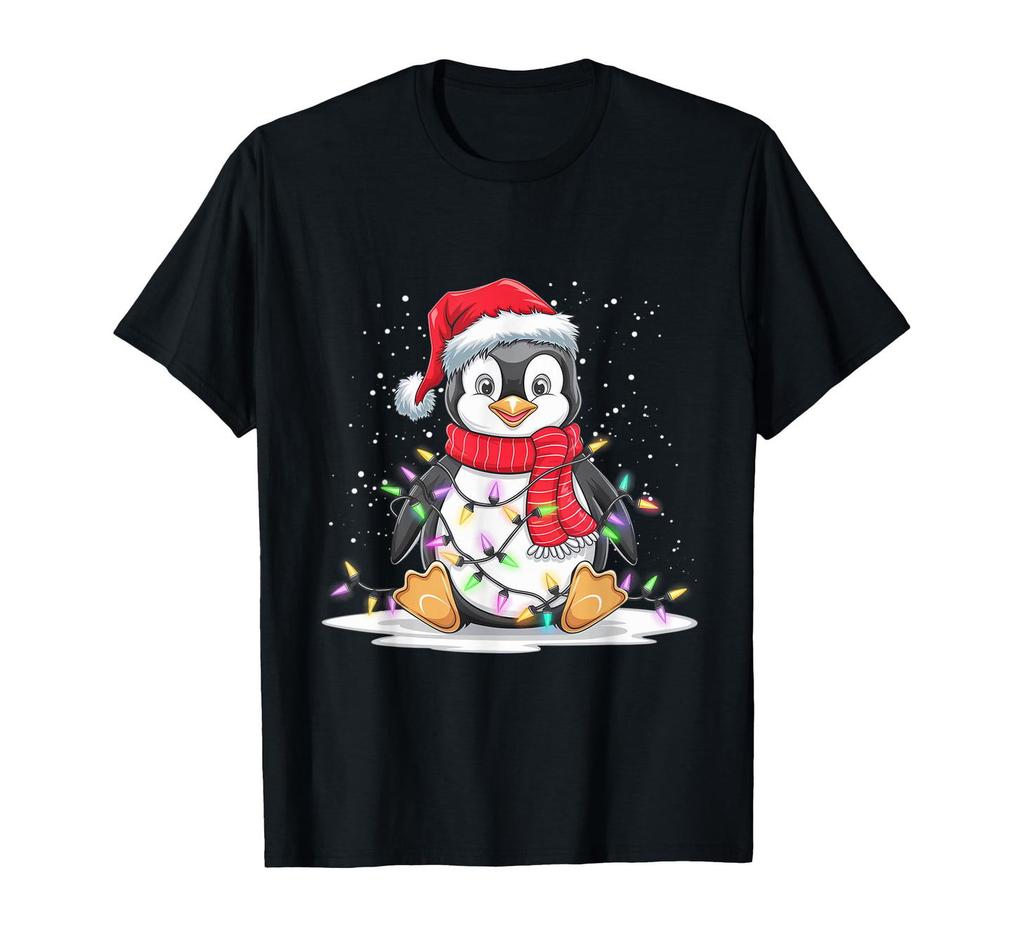 Funny Xmas Matching Santa Hat Penguin Christmas Tree Lights T-Shirt