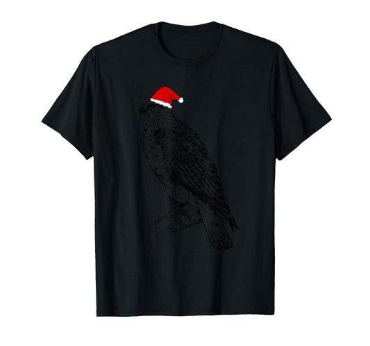 Christmas Hawk in Santa Hat Ornithology Hawk Bird T-Shirt