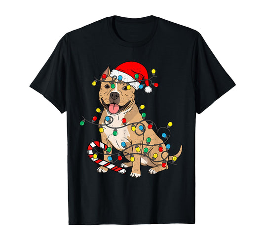 Pitbull Dog Christmas Lights Santa Xmas Pet Dog Lover T-Shirt