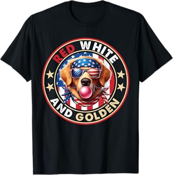 Red White Golden Retriever 4th of July USA American Flag T-Shirt