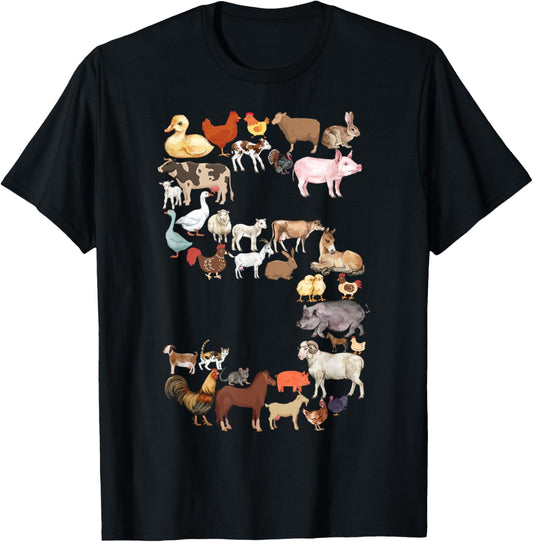 Fun 5th Birthday Farm Animals Themes Boys Kids 5 Year Old T-Shirt