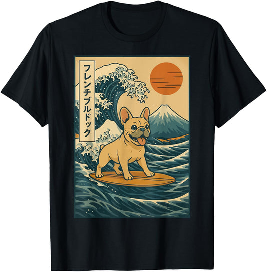 French Bulldog Surfing Japanese T-Shirt