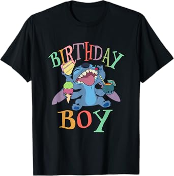 Disney Lilo & Stitch Birthday Boy Stitch Enjoying Big Logo T-Shirt