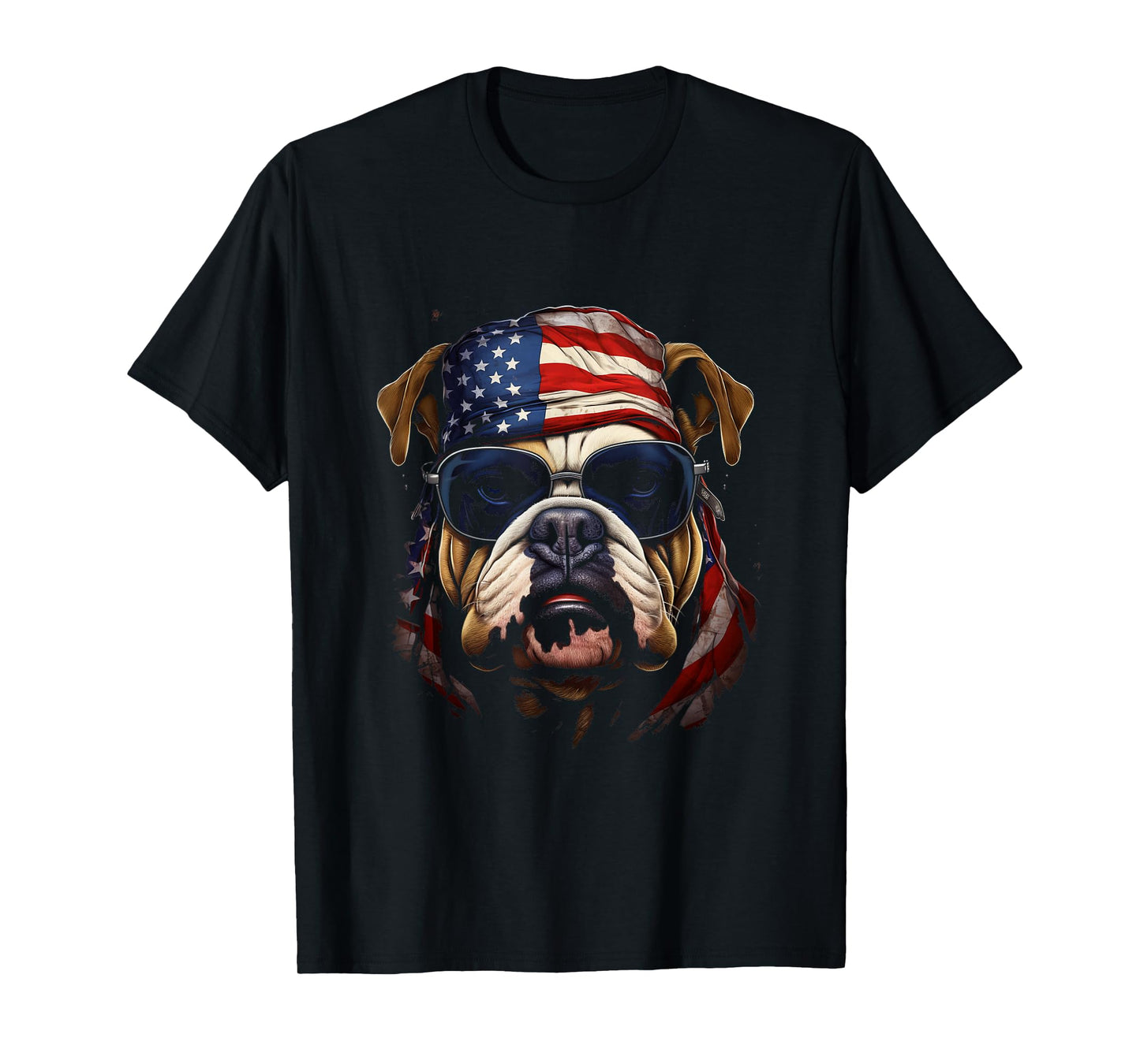 Bulldog Wearing American Flag Bandana Patriotic Paws T-Shirt