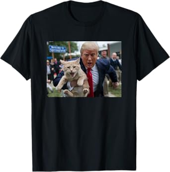 Trump Saving A Cat Funny Political Humor Photo Save The Pets Men Women T-Shirt
