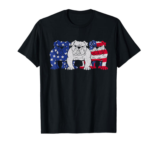 English Bulldog Dog American Flag Puppy Lover 4th of July T-Shirt