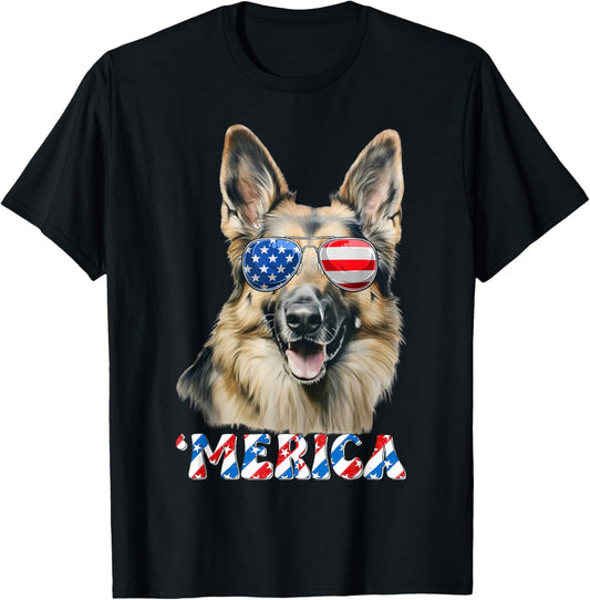German Shepherd Dog Merica US Flag 4Th Of July Patriotic T-Shirt
