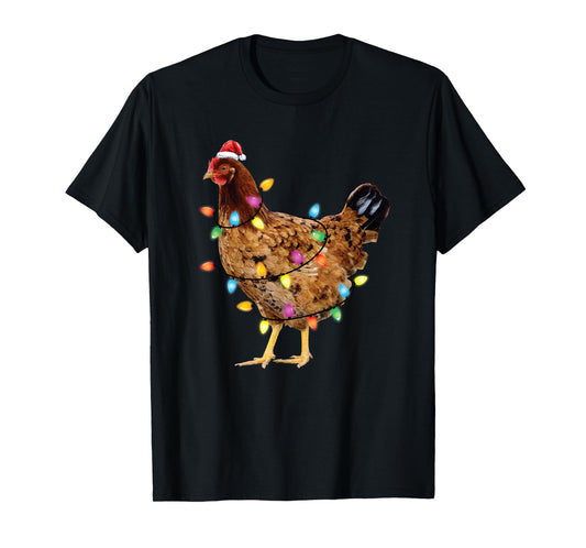 Christmas Santa Chicken Lights Funny Xmas Tree Chicken T-Shirt
