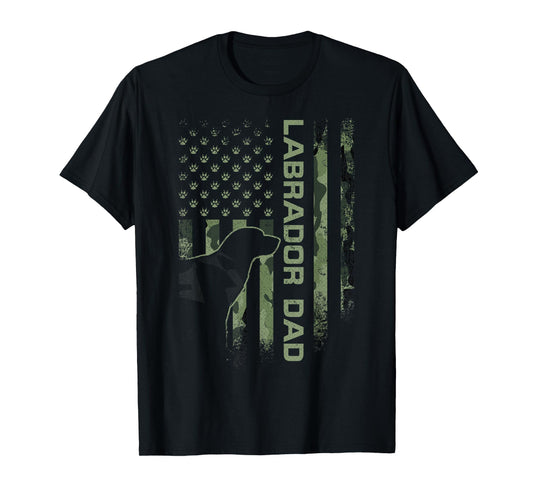 USA Camo Flag Proud Labrador Retriever Dad Lab Silhouette T-Shirt
