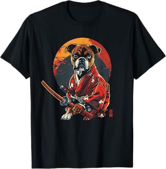 Boxer Dog Dad Cute Japanese Anime Stuff Samurai Dog Ninja T-Shirt