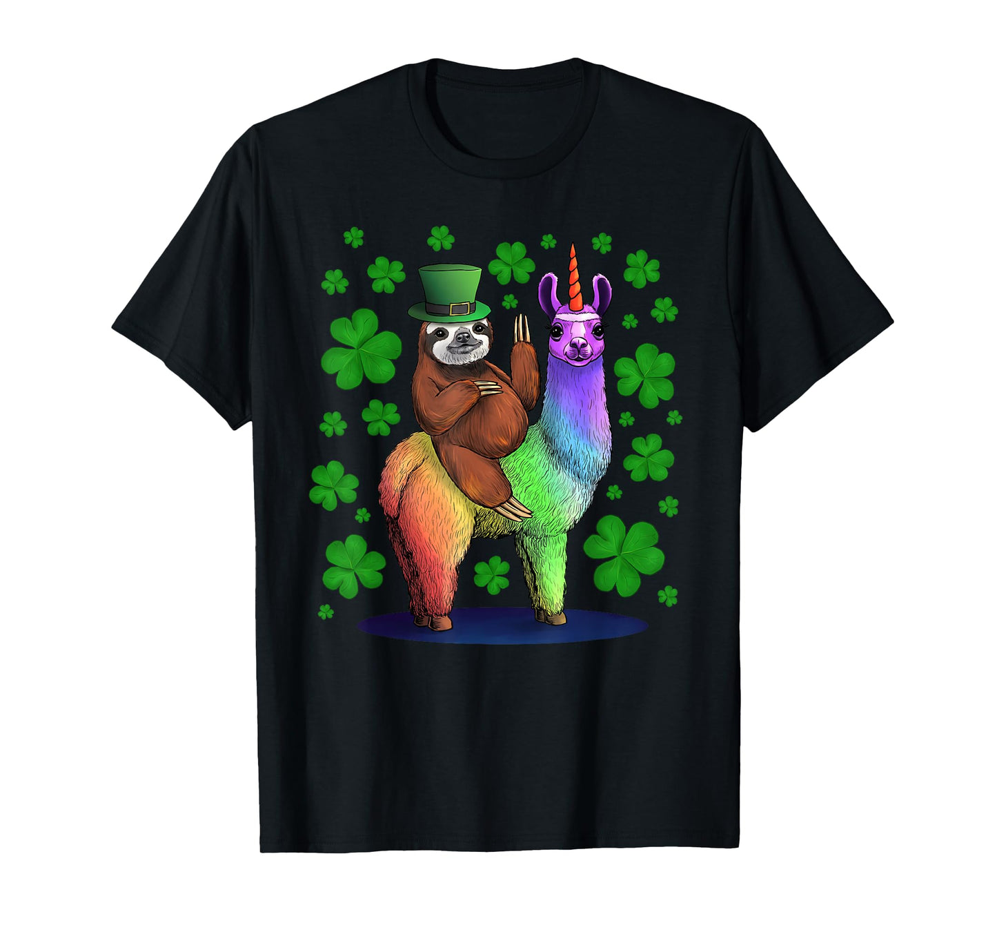 Leprechaun Sloth Riding Llama Unicorn St Patricks Day T-Shirt