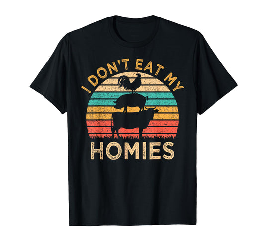 Vegetarian I Don't Eat My Homies Funny Vegan Retro T-Shirt