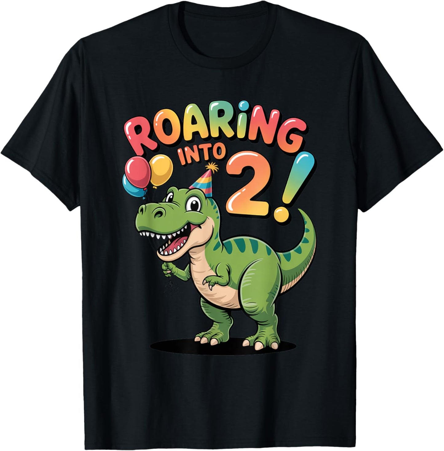 Roaring Into 2 Dinosaur Birthday Fun Party Boys Girls Kids T-Shirt
