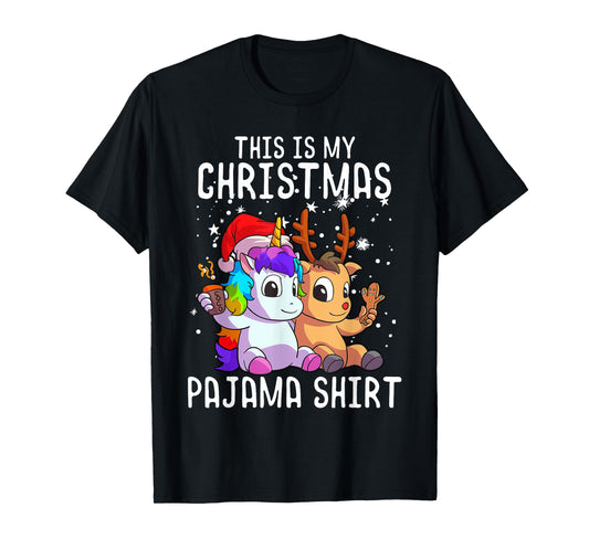 Unicorn Christmas Pajama Shirt Reindeer Unicorn Lover Gift T-Shirt