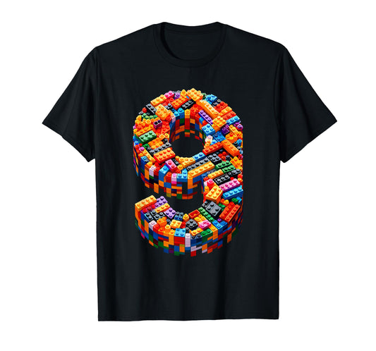 9 Year Old Blocks Building Master Builder 9th Birthday Boy T-Shirt