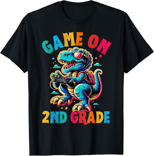 Dinosaur video games back to School 2nd grade boys Game on T-Shirt