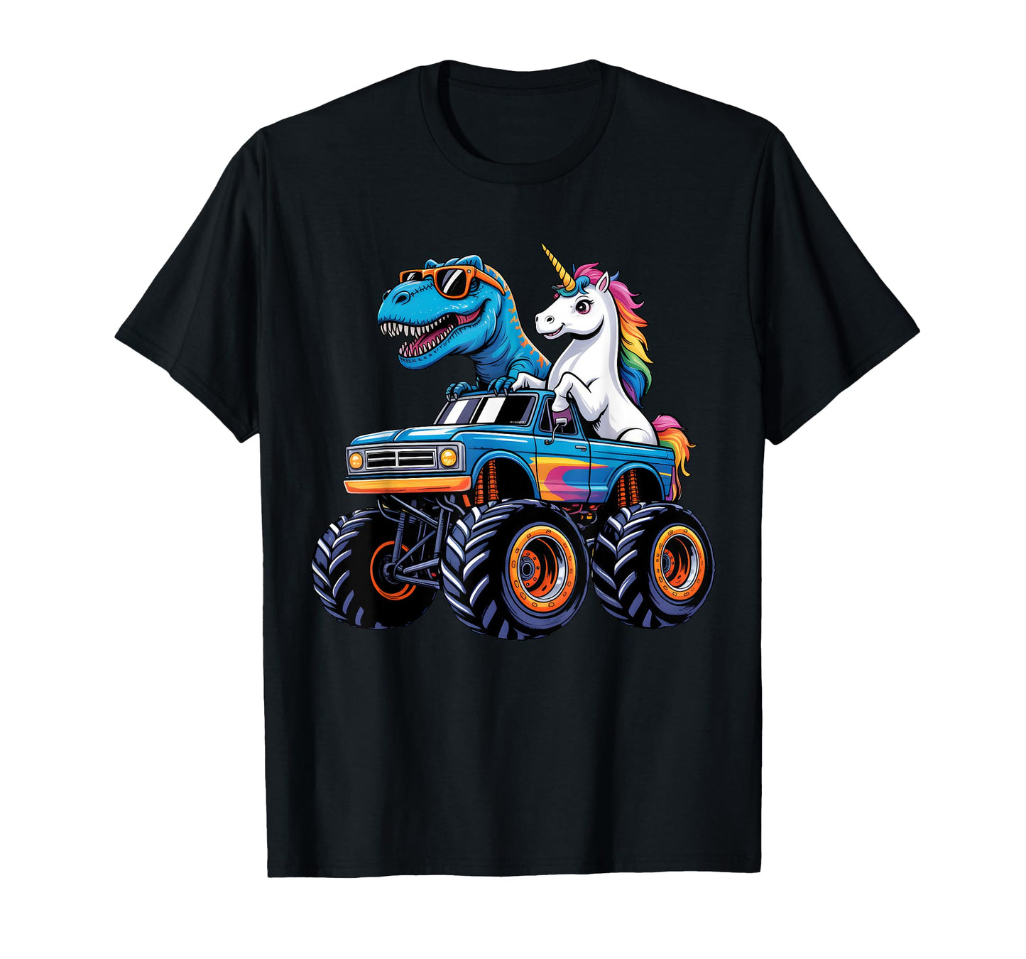 Unicorn Riding T rex Monster Truck Boys Girls Funny Unicorn T-Shirt