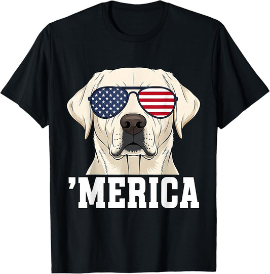 Patriotic Labrador Dog USA Sunglasses Funny ’Merica T-Shirt
